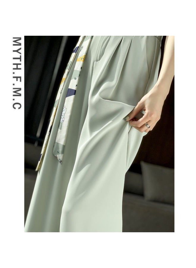 Song Feng Ya Summer Thin Style Pink Petite Women's Suit Pants Spring Autumn New High-waist Slim Fit Ice Silk Wide-leg Pants With Drape - Image 1