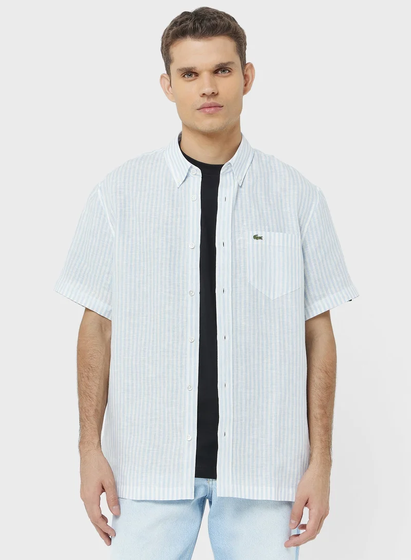 لاكوست قميص كتان مخطط بقصة عادية