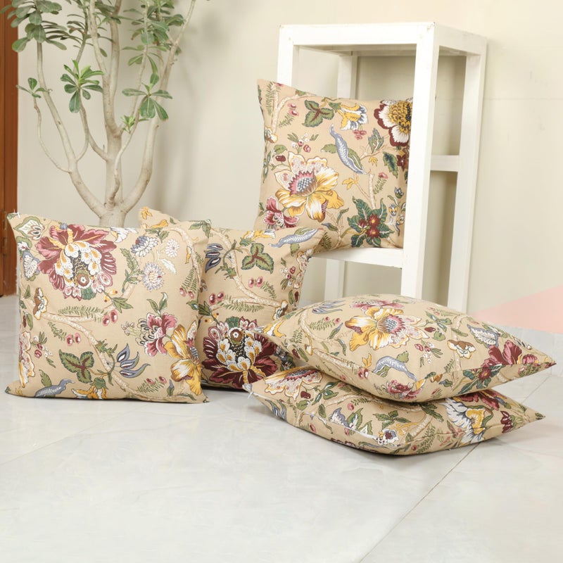 Clasiko Cotton Cushion Covers Set of 5; 12x12 Inches; Floral Fushion - Image 5