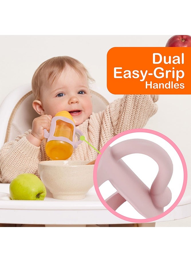 Bebiland 3 Pack Baby Silicone Feeding Bottle Sleeve with Easy Grip Handles White Pink and Blue  - Image 3