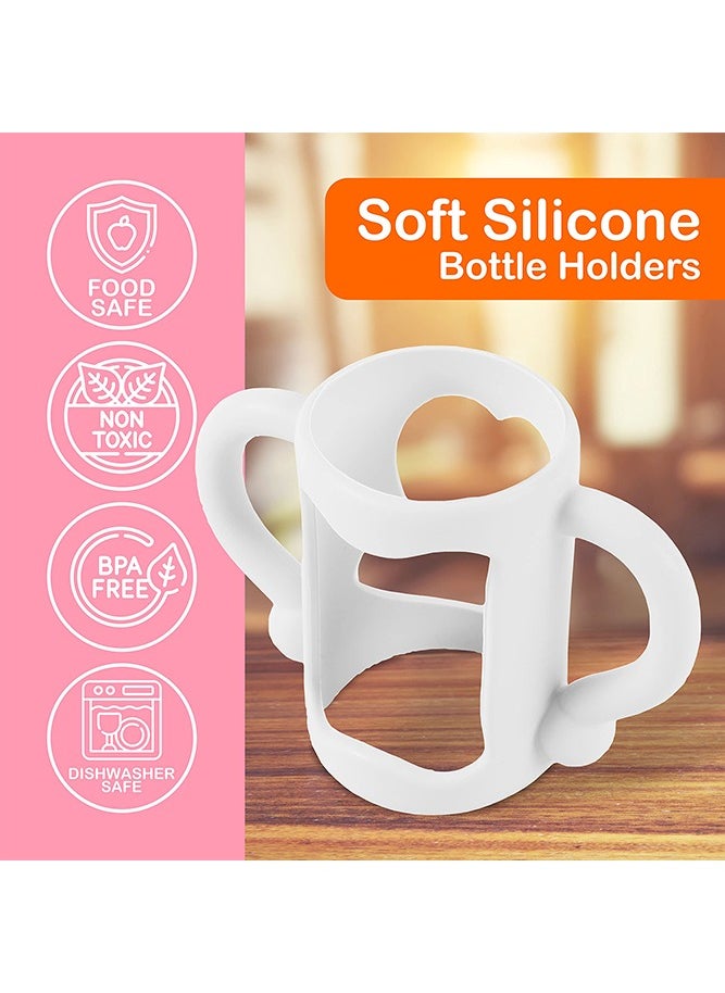 Bebiland 3 Pack Baby Silicone Feeding Bottle Sleeve with Easy Grip Handles White Pink and Blue  - Image 2