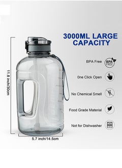 GEMFUL 3l Goal Large Water Bottle with Handle BPA Free Leakproof Motivational Big Sports Capacity Drink Jug  - Image 5