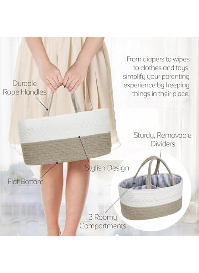 Generic Baby Diaper Caddy Organizer, Large Cotton Rope Nursery Baby Basket, Changing Table Organizer for Baby Diaper Storage, Portable Car Organizer with Removable Divider, Baby Shower Gifts (Brown)  - Image 4