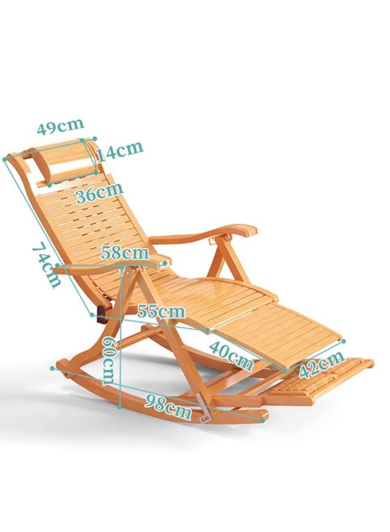 Golden Bamboo Reclining Chair,Folding Rocking Chair with Adjustable Backrest, Lounge Chair with Massage Footrest，Ergonomic Curve Headrest，for Balcony, Garden ，Beach (Wood,With Massage Footrest) - Image 2