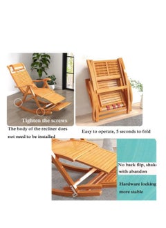 Golden Bamboo Reclining Chair,Folding Rocking Chair with Adjustable Backrest, Lounge Chair with Massage Footrest，Ergonomic Curve Headrest，for Balcony, Garden ，Beach (Wood,With Massage Footrest)  - Image 5