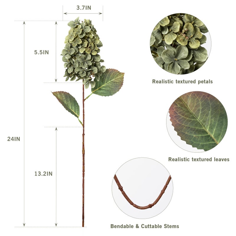 Ttranewsoo Green Hydrangea Artificial Flowers,Fake Fall Flowers Silk Hydrangea with Stems,Fall Faux DIY Floral for Table Vase,Hydrangeas Bouquet Indoor and Outdoor Decoration 24"ï¼ˆ Greenï¼‰ 8pcs No Vase - Image 3