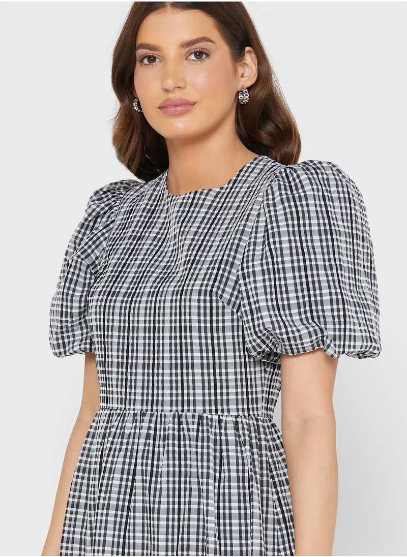 WAREHOUSE Puff Sleeve Knitted Tiered Dress