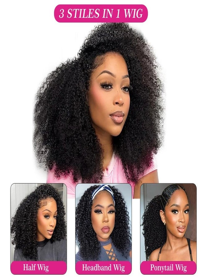 Legendhair Afro Kinky Curly Human Hair Half Wigs for Black Women Wear & Go Glueless Wigs Human Hair Seamless Kinky Curly Flip Over Drawstring Clip in Half Wig No Sew In 200% Density Natural Color 20 Inch - Image 3