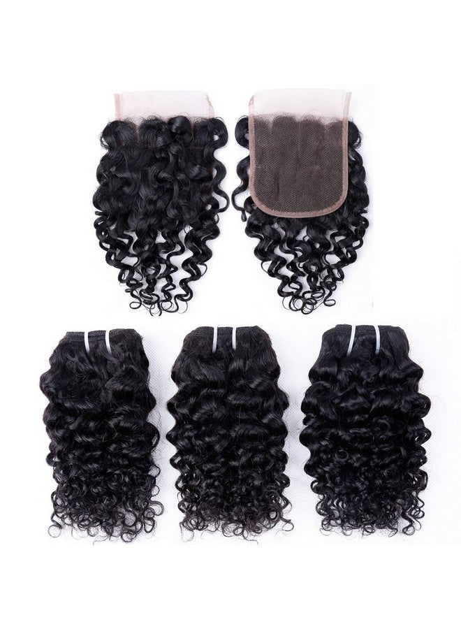 أودير حزم موجة الماء مع إغلاق 4X4 شعر بشري قصير بوب مجعد 10 10 10 + 10 شعر برازيلي عذراء رطب ومموج غير معالج 3 حزم مع إغلاق دانتيل 50 جيجا حزمة لون طبيعي - Image 2