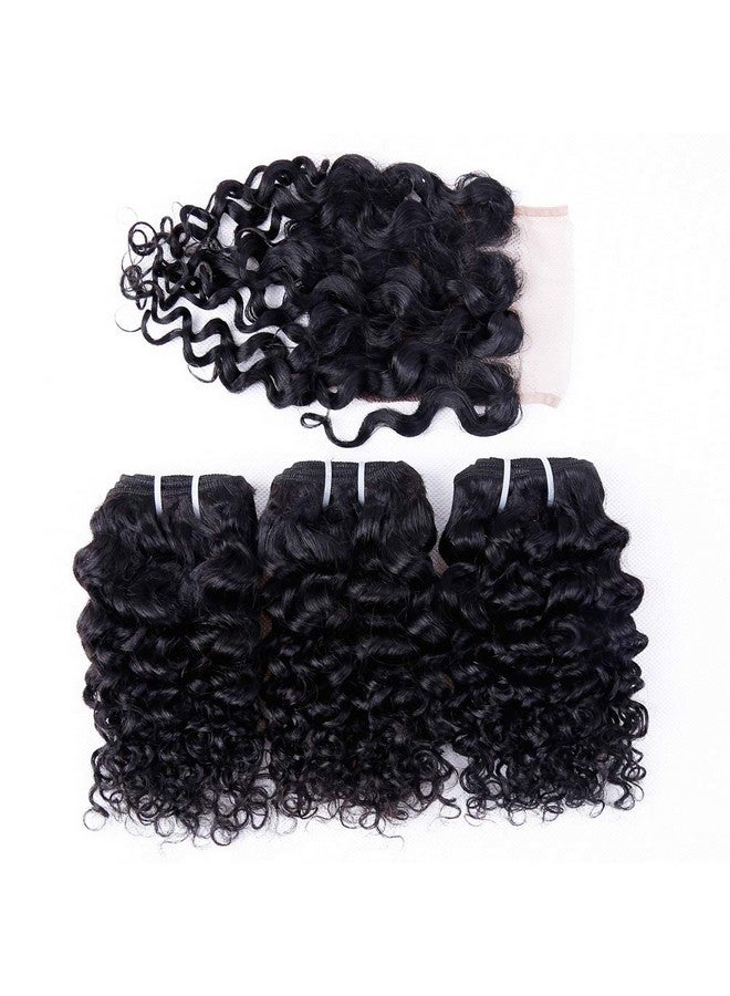 أودير حزم موجة الماء مع إغلاق 4X4 شعر بشري قصير بوب مجعد 10 10 10 + 10 شعر برازيلي عذراء رطب ومموج غير معالج 3 حزم مع إغلاق دانتيل 50 جيجا حزمة لون طبيعي - Image 3