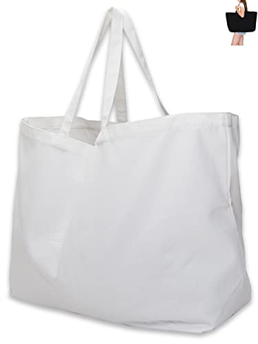 BasicList Extra Large Canvas Tote Bag - Big Largest Reusable Grocery,White - Image 1