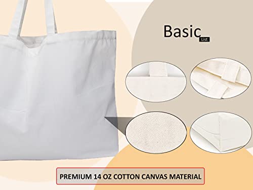 BasicList Extra Large Canvas Tote Bag - Big Largest Reusable Grocery,White - Image 3
