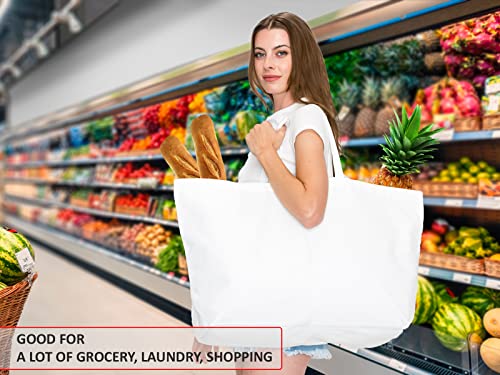 BasicList Extra Large Canvas Tote Bag - Big Largest Reusable Grocery,White - Image 5