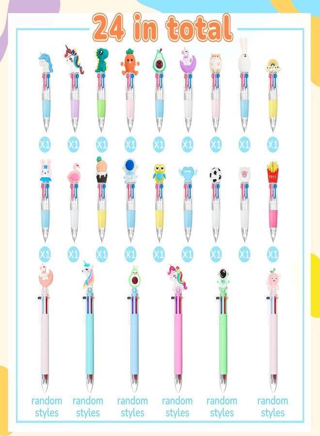 Mooliwe 24 Pcs Multicolor Pen in One Include 18 Pcs 4 in 1 Multicolor Ballpoint Pens and 6 Pcs 6 in 1 Colored Cute Retractable Pens for Office School Supplies Students Children Gift Kids Party Favors - Image 3