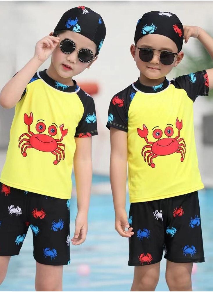 HAIZID 3-Piece Kid's Cartoon Crab Pattern Swimsuit Set Red Crab  - Image 1