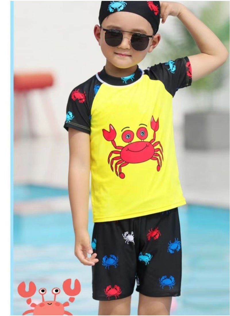 HAIZID 3-Piece Kid's Cartoon Crab Pattern Swimsuit Set Red Crab  - Image 2