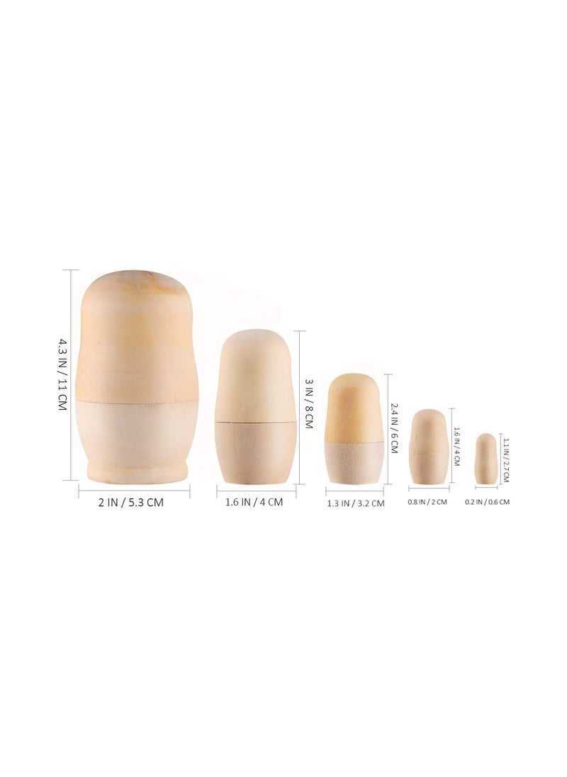 GGOOT 5pcs Christmas Unpainted Wooden Nesting Dolls DIY Craft Unfinished Blank Matryoshka Stacking Nested Dolls Toy for Xmas Party Decoration  - Image 2