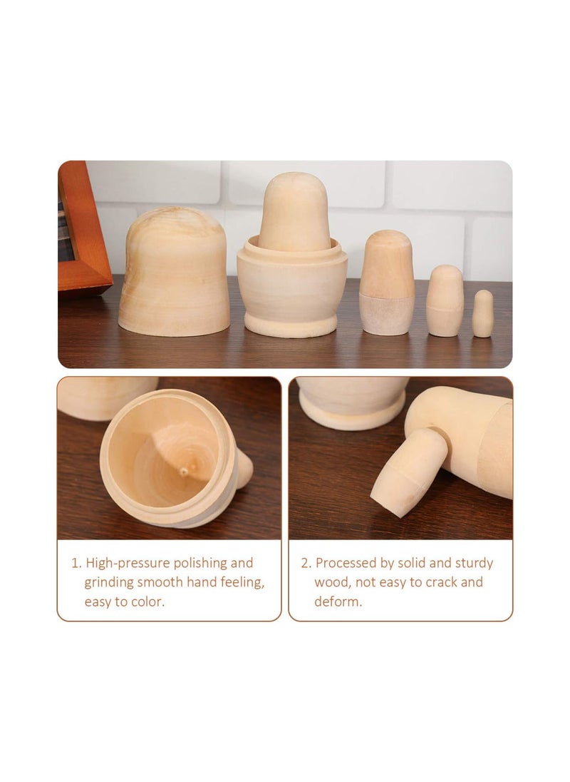 GGOOT 5pcs Christmas Unpainted Wooden Nesting Dolls DIY Craft Unfinished Blank Matryoshka Stacking Nested Dolls Toy for Xmas Party Decoration  - Image 4
