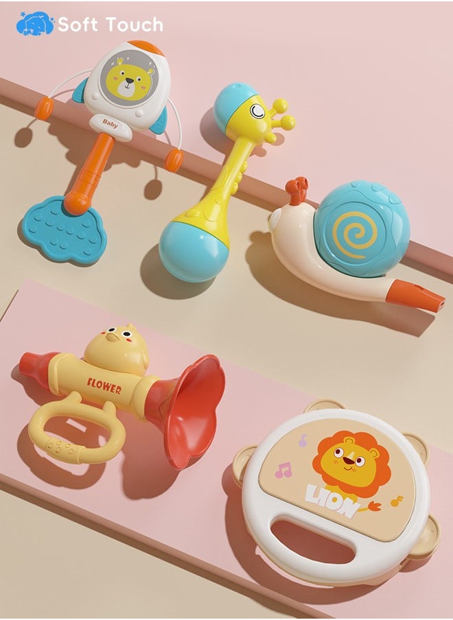 Soft Touch 5PCS Baby Rattles Set with Gift Box Infant Cartoon Rattles Teether Toy Grab Shaker and Spin Rattle Baby Chew Toys Baby Teething Toys Musical Toys for 18 Months Newborn Infant Baby New Born Baby Gifts  - Image 2