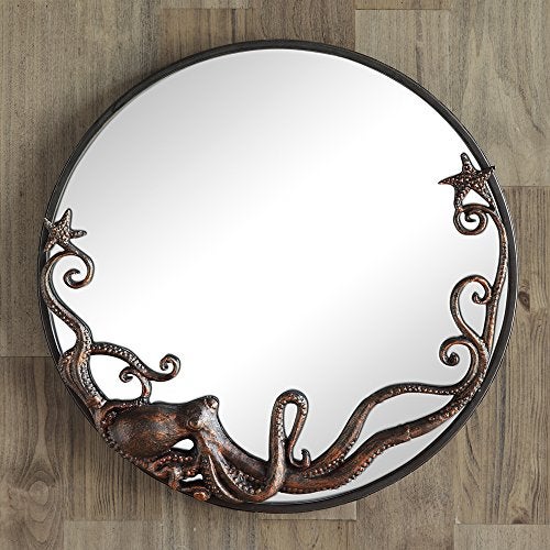 SPI Octopus Round Wall Mirror  Decorative Cast Aluminum Nautical Coastal Home Decor with Bronze Finish - Image 1