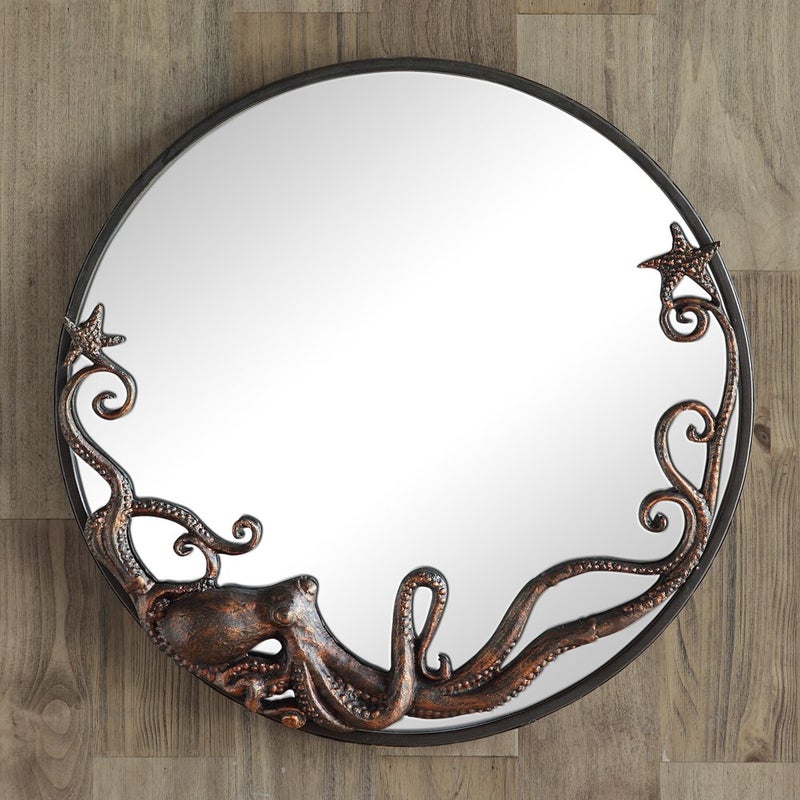 SPI Octopus Round Wall Mirror  Decorative Cast Aluminum Nautical Coastal Home Decor with Bronze Finish - Image 3