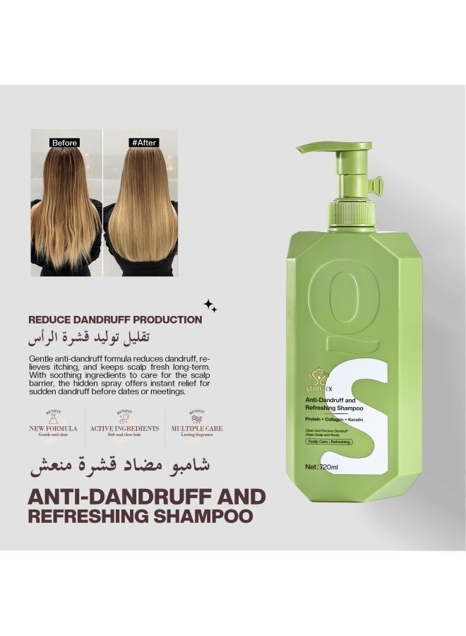 STARPLEX Anti-Dandruff Shampoo 720ml - Protein Collagen & Keratin Complex | Refreshing Scalp Care & Dandruff Removal | + Free Anti-Dandruff Spray - Image 2
