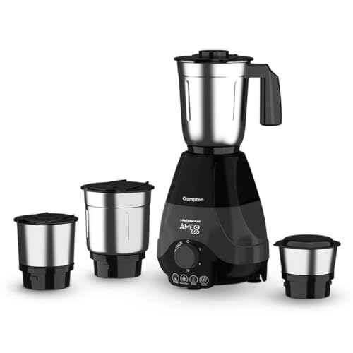 Crompton Ameo 550-Watt Mixer Grinder with MaxiGrind and Motor Vent-X Technology (4 Stainless Steel Jars, Black & BLue) - Image 1