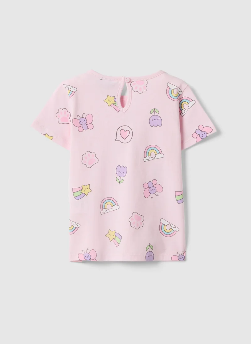 Ovs Ovs Girls' Regular Fit Pink Pure Cotton T-Shirt With Designs