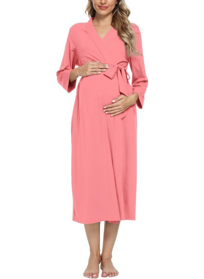 Xpenyo Women's Maternity Sleepwear,Labor/Delivery/Nursing/Hospital Nightgown Kimono Robes Long Pregnancy Loungewear, Pink Red, L - Image 2