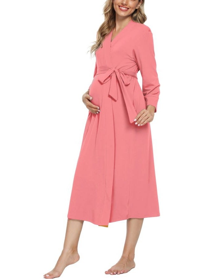 Xpenyo Women's Maternity Sleepwear,Labor/Delivery/Nursing/Hospital Nightgown Kimono Robes Long Pregnancy Loungewear, Pink Red, L - Image 4