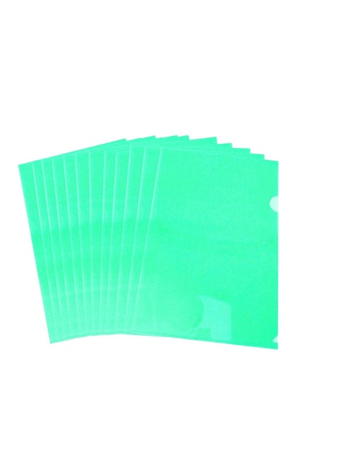 A4 Plastic File, L-Type Folders Project Pockets Clear Paper Document Jacket Sleeve for Office, Paper Storage, Green (Pack of 12)