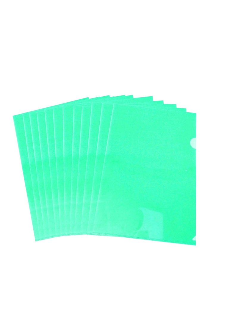 MARKQ - A4 Plastic File, L-Type Folders Project Pockets Clear Paper Document Jacket Sleeve for Office, Paper Storage, Green (Pack of 12) - Image 1