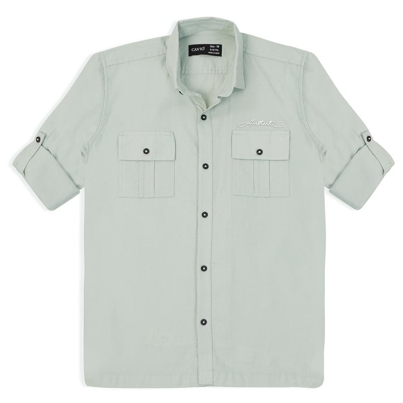 CAVIO قميص كاڤيو للأولاد بأكمام كاملة وياقة منتشرة - رمادي - Image 1
