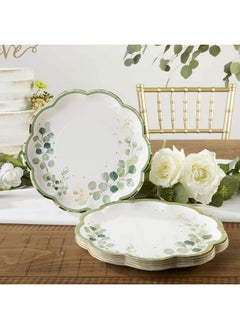 Kate Aspen Kate Aspen Sage Green Party Decorations, Eucalyptus Floral 9 in. Decorative Premium Paper Plates (350 GSM weight -Set of 16) - Perfect for Greenery Baby Shower & Bridal Showers  - Image 2