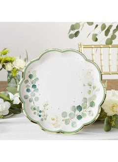 Kate Aspen Kate Aspen Sage Green Party Decorations, Eucalyptus Floral 9 in. Decorative Premium Paper Plates (350 GSM weight -Set of 16) - Perfect for Greenery Baby Shower & Bridal Showers  - Image 5