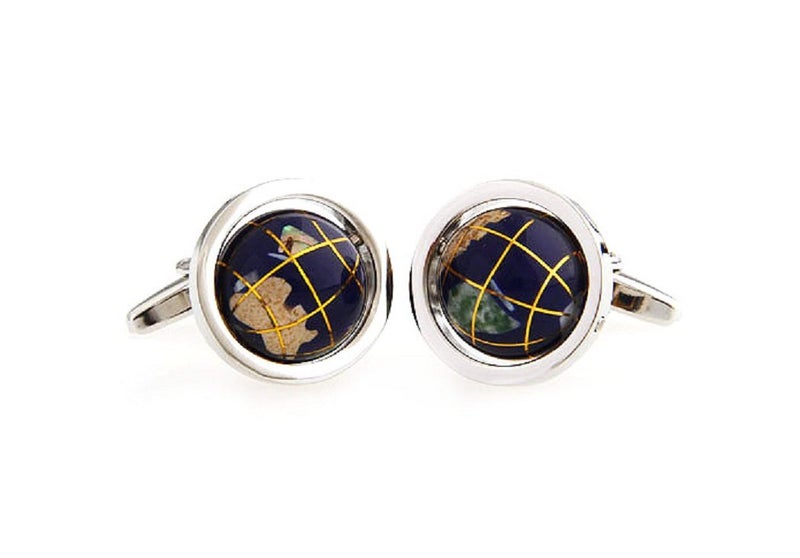MRCUFF Globe Map Earth Really Spins Pair Cufflinks in a Presentation Gift Box & Polishing Cloth - Image 3