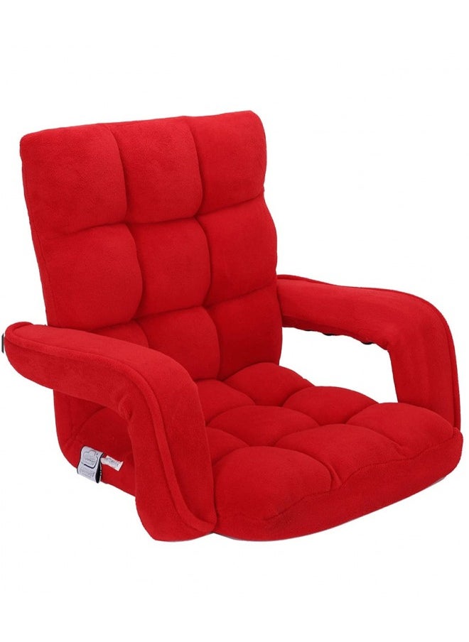 Cady One - Floor chair with arms for camping and trips, sponge padded with velvet quality, with an adjustable back, red - Image 1