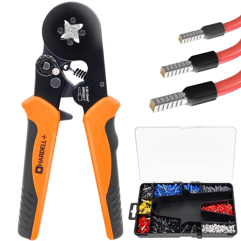 HARDELL+ Ferrule Crimping Tool, AWG 23-7 Wire Crimper with Self-adjustable Ratchet, Square Wire Ferrule Kit Suitable for Various DIY, Household - Image 1