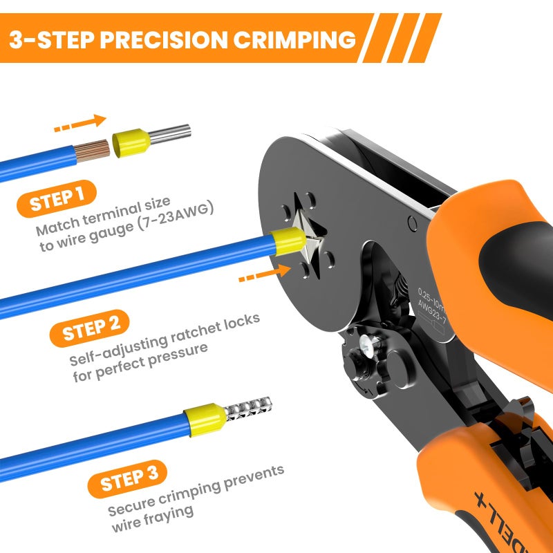 HARDELL+ Ferrule Crimping Tool, AWG 23-7 Wire Crimper with Self-adjustable Ratchet, Square Wire Ferrule Kit Suitable for Various DIY, Household - Image 4