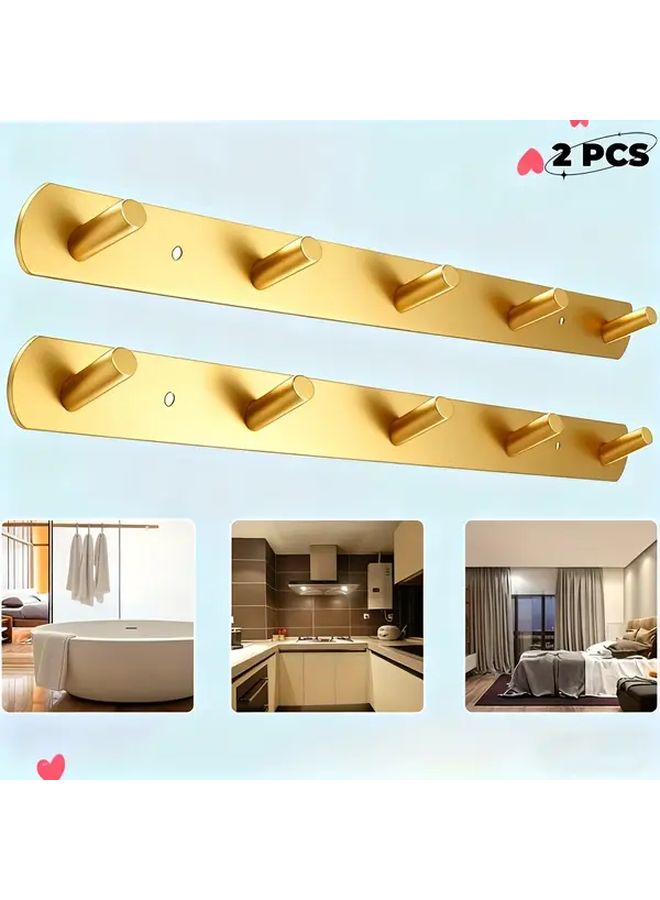 رفرف حائط أسود 2 قطعة مع 5 خطافات معدنية للتخزين - Image 3