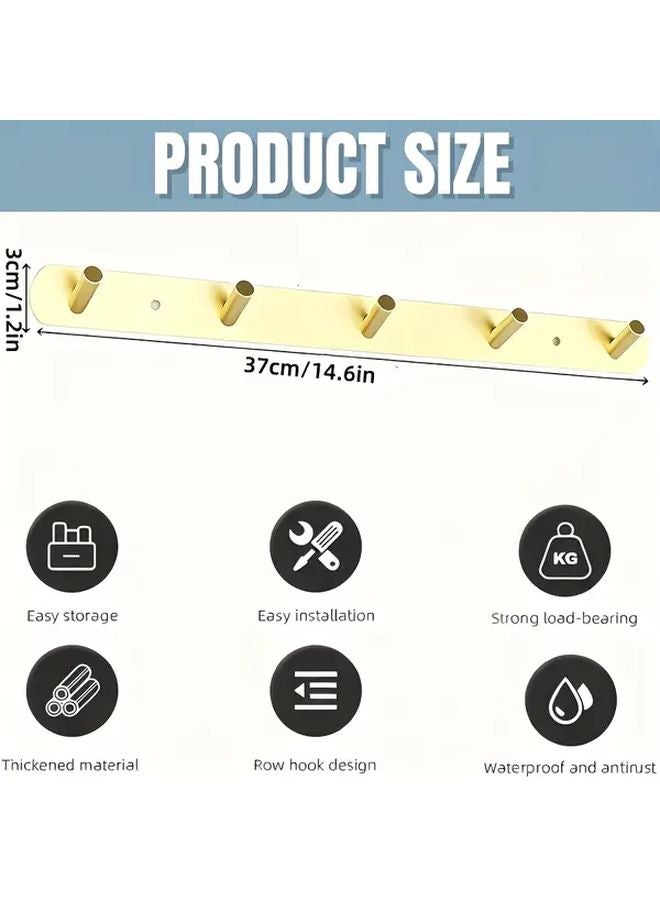 رفرف حائط أسود 2 قطعة مع 5 خطافات معدنية للتخزين - Image 4