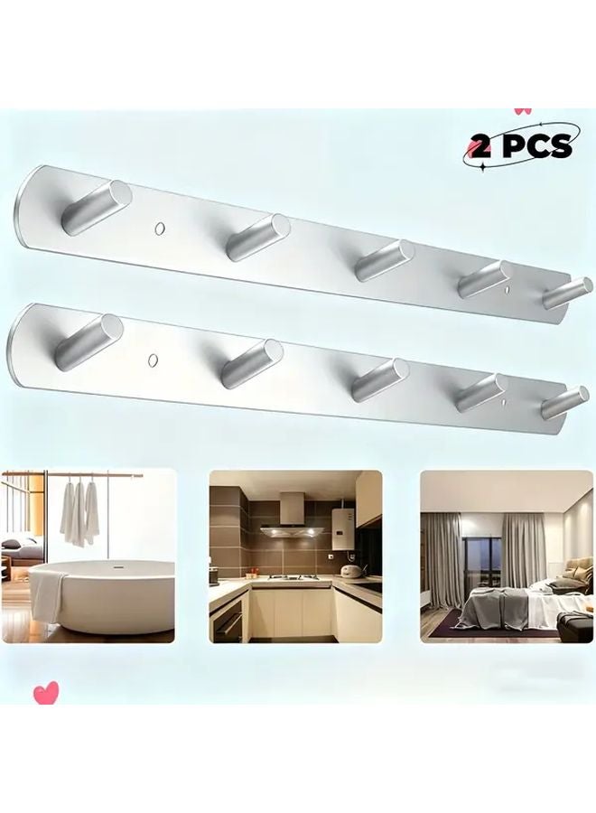 رفرف حائط أسود 2 قطعة مع 5 خطافات معدنية للتخزين - Image 5