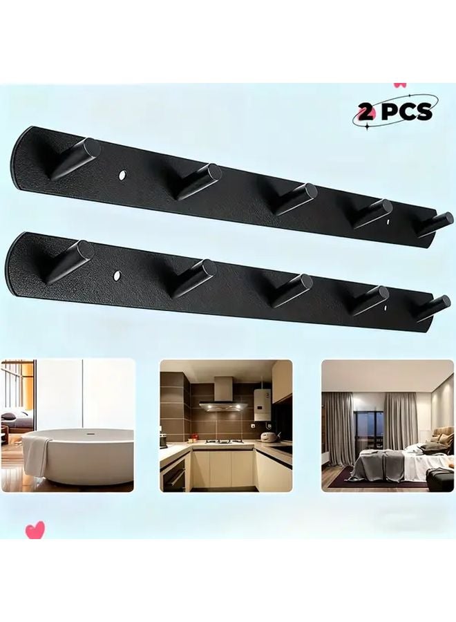 رفرف حائط أسود 2 قطعة مع 5 خطافات معدنية للتخزين - Image 1