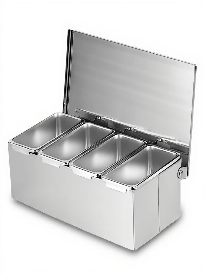 Wisoqu Stainless Steel Seasoning Box, 4 Compartment Trays, Large Capacity Condiment Jar Storage Case for Home Kitchen Restaurant - Image 1