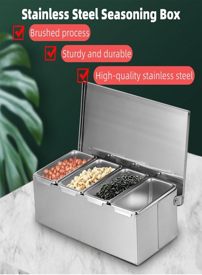 Wisoqu Stainless Steel Seasoning Box, 4 Compartment Trays, Large Capacity Condiment Jar Storage Case for Home Kitchen Restaurant - Image 5