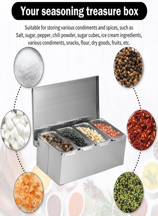 Wisoqu Stainless Steel Seasoning Box, 4 Compartment Trays, Large Capacity Condiment Jar Storage Case for Home Kitchen Restaurant - Image 3