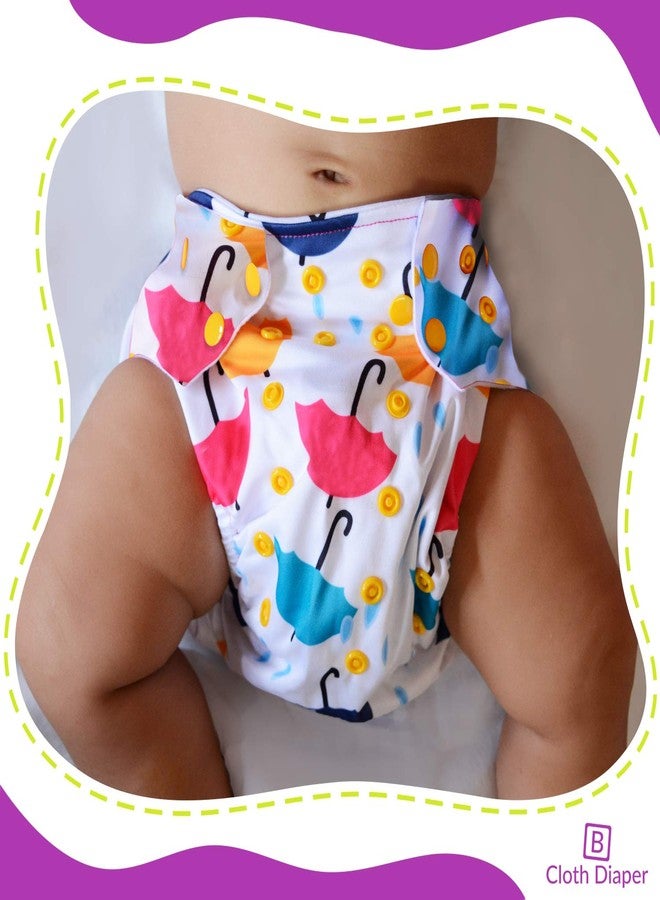 Bembika Cloth Diapers for Babies, Washable Reusable, Adjustable Sizes (2 Combo) (No Inserts Included)(Cloud Rainbow + Umbrella Doddle) - Image 3
