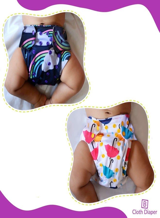 Bembika Cloth Diapers for Babies, Washable Reusable, Adjustable Sizes (2 Combo) (No Inserts Included)(Cloud Rainbow + Umbrella Doddle) - Image 4