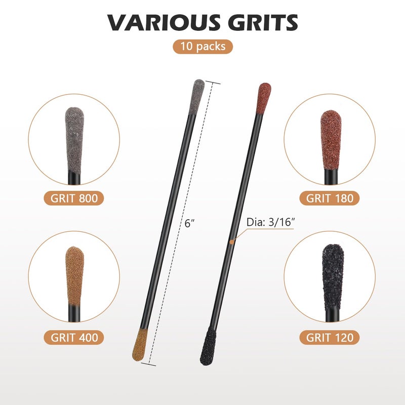 SCOTTCHEN Sanding Sticks Matchsticks Fine Detailing Sanding Grits 120/180 and 400/800-10 Pack - Image 2