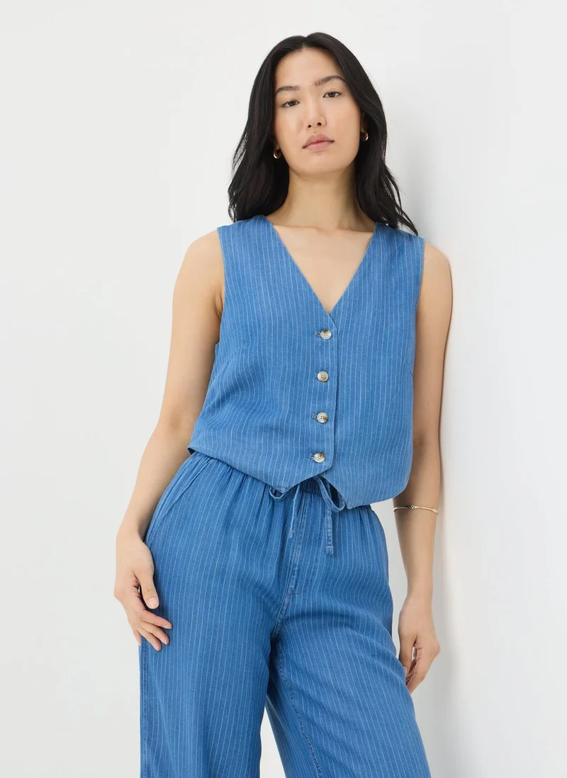 Matalan Blue Denim Pinstripe Wide Leg Co Ord Waistcoat